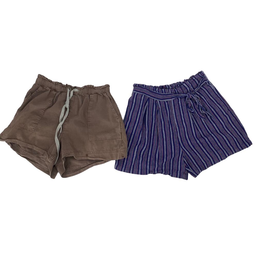 2 pair Womens SZ Medium Short Cotton Aerie Falls Creek Cinch Tie Brown Blue - Picture 1 of 4